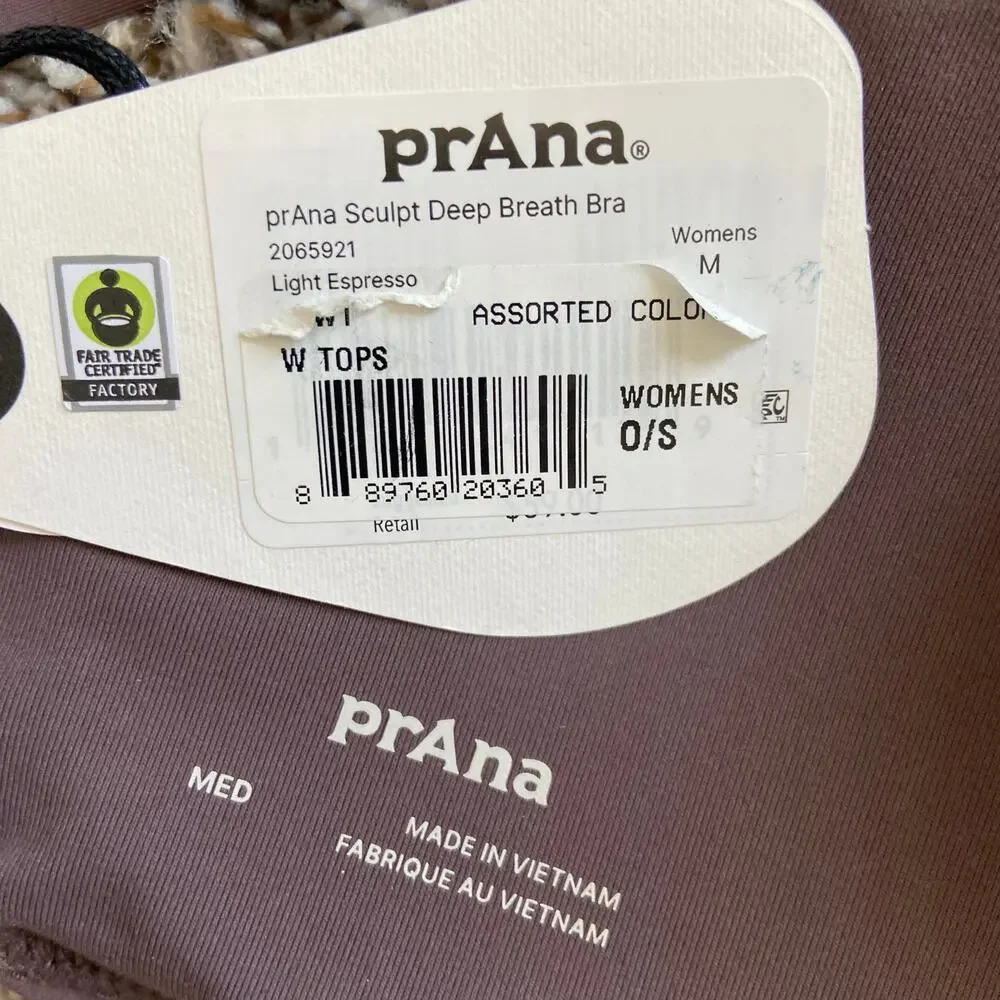 Prana Sculpt Deep Breath Bra Women's M Light Espresso Scoop Neck Strappy Back